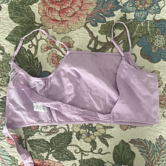 Lilac Organic Tie Crop Top Cotton Linen Blend - Picture 4 of 6